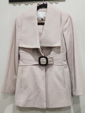 Jessica Simpson Wool Cream Shawl-Collar Belted Trench Coat
